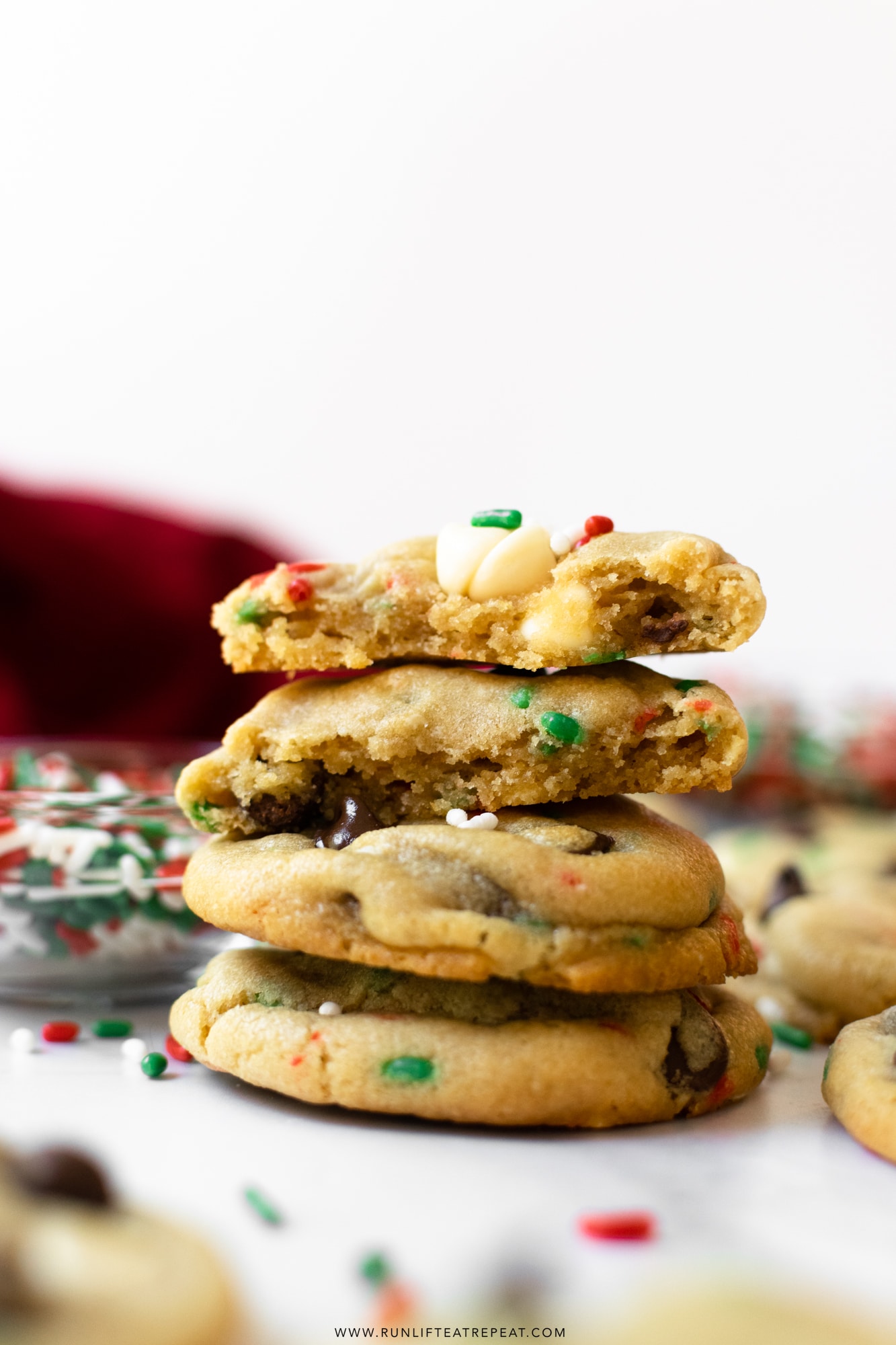 stacked cake batter chocolate chip cookies