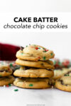 I'm certain that will love these cake batter chocolate chip cookies! Enjoy a chewy cookie with slightly crisp edges studded with white chocolate chips and festive sprinkles. These taste like a cross between chocolate chip cookies mixed with funfetti vanilla cake— truly a cookie recipe that you'll make over and over again!