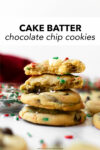 I'm certain that will love these cake batter chocolate chip cookies! Enjoy a chewy cookie with slightly crisp edges studded with white chocolate chips and festive sprinkles. These taste like a cross between chocolate chip cookies mixed with funfetti vanilla cake— truly a cookie recipe that you'll make over and over again!