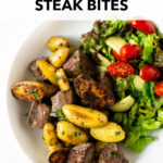 These garlic herb butter steak bites with potatoes are an incredibly simple meal that is flavor packed and made in one pan. Paired with a salad, this is a meal that the entire family with love!