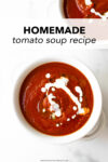 This creamy homemade tomato soup recipe is the most comforting and cozy bowl of goodness. Paired with a grilled cheese, this rich and creamy tomato soup will be one of your go to soup recipes this season!