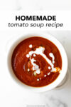 This creamy homemade tomato soup recipe is the most comforting and cozy bowl of goodness. Paired with a grilled cheese, this rich and creamy tomato soup will be one of your go to soup recipes this season!