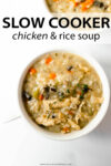 This slow cooker creamy chicken and rice soup is incredibly simple to make. Made with carrots, celery, onions, mushrooms, chicken, rice, variety of spices, and finished off with cream. Pair this with grilled cheese or crusty bread for dinner on a cold evening!