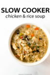 This slow cooker creamy chicken and rice soup is incredibly simple to make. Made with carrots, celery, onions, mushrooms, chicken, rice, variety of spices, and finished off with cream. Pair this with grilled cheese or crusty bread for dinner on a cold evening!