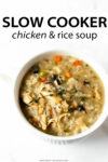 This slow cooker creamy chicken and rice soup is incredibly simple to make. Made with carrots, celery, onions, mushrooms, chicken, rice, variety of spices, and finished off with cream. Pair this with grilled cheese or crusty bread for dinner on a cold evening!