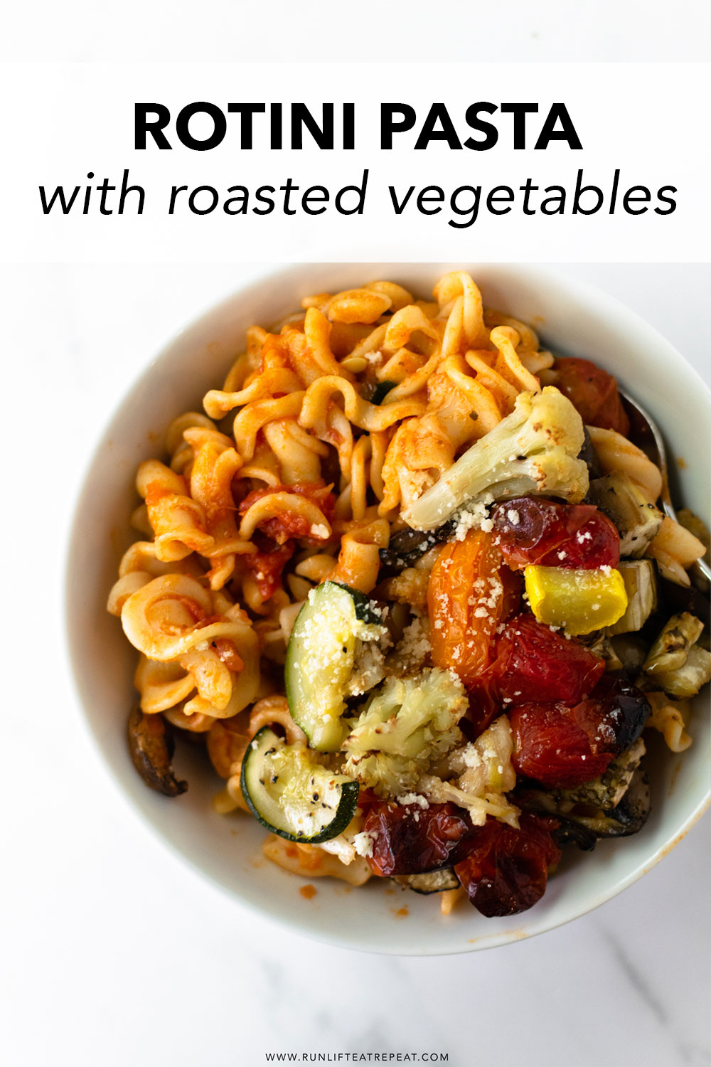 Add this cheesy rotini pasta with roasted vegetables to your dinner menu! Combined together in a pot— rotini pasta, melted cheese, rich marinara sauce, and roasted vegetables. It adds a twist to a classic pasta dish that the entire family will love!