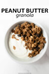 This homemade peanut butter granola is satisfying and delicious. Made with basic pantry ingredients— oats, cinnamon, coconut oil, honey, and maple syrup. With tons of flavor in each bite, you'll keep coming back for more!