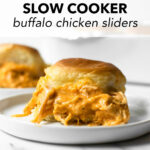 These slow cooker buffalo chicken sliders are an instant crowd-pleaser. Toss the ingredients together in a slow cooker and let it do 99% of the work for you! Your guests will be coming back for more— perfect for game days!