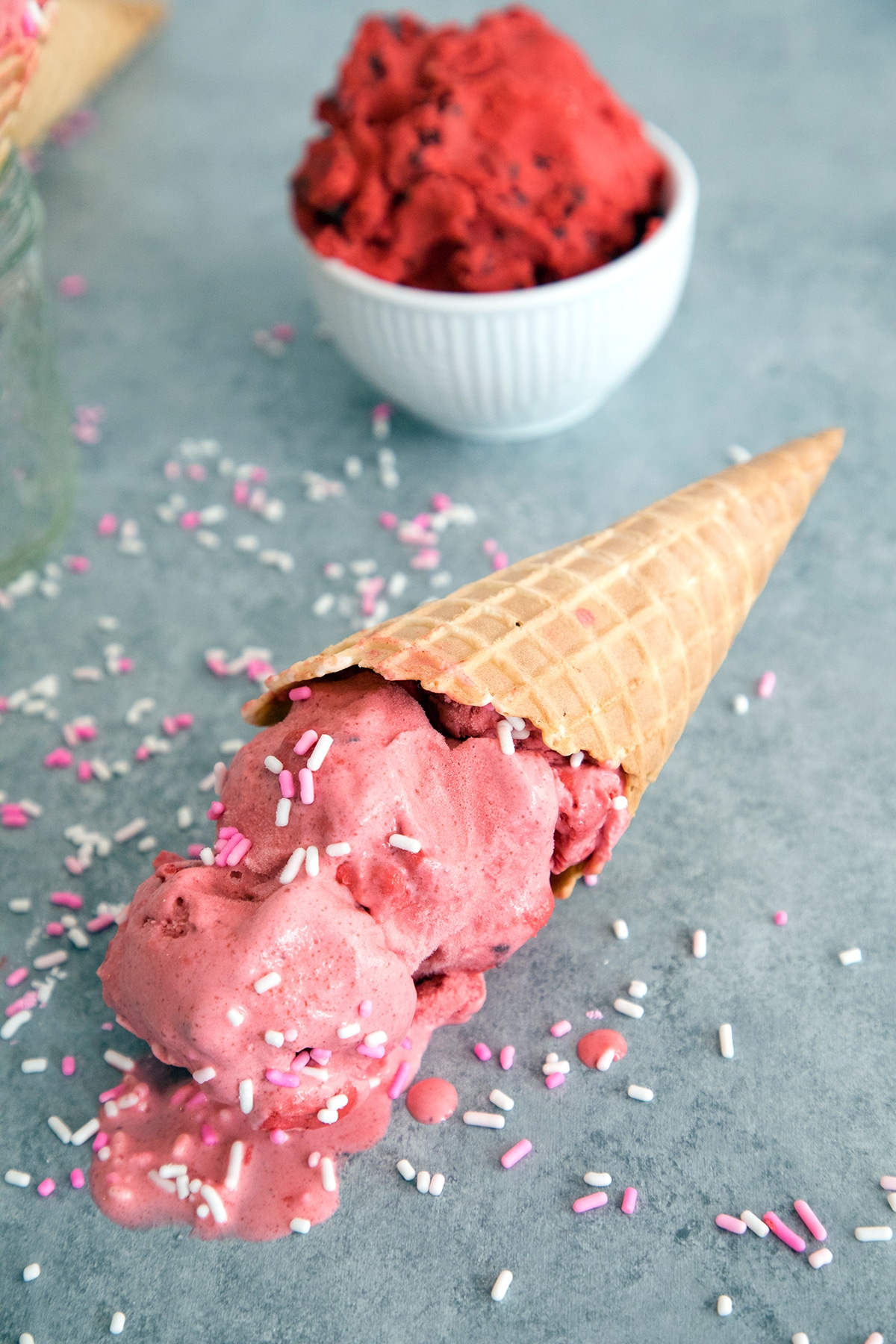 red velvet ice cream in cone
