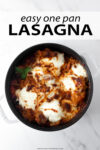 One skillet is all you need to make this insanely flavorful lasagna recipe. The process is extremely easy: add the ground beef with a mixture of Italian spices and brown in a skillet. Then, toss in the remaining ingredients and finish with ricotta and shredded mozzarella cheese. This is a quick family favorite 35-minute dinner recipe that you'll want to make all year long!