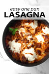 One skillet is all you need to make this insanely flavorful lasagna recipe. The process is extremely easy: add the ground beef with a mixture of Italian spices and brown in a skillet. Then, toss in the remaining ingredients and finish with ricotta and shredded mozzarella cheese. This is a quick family favorite 35-minute dinner recipe that you'll want to make all year long!