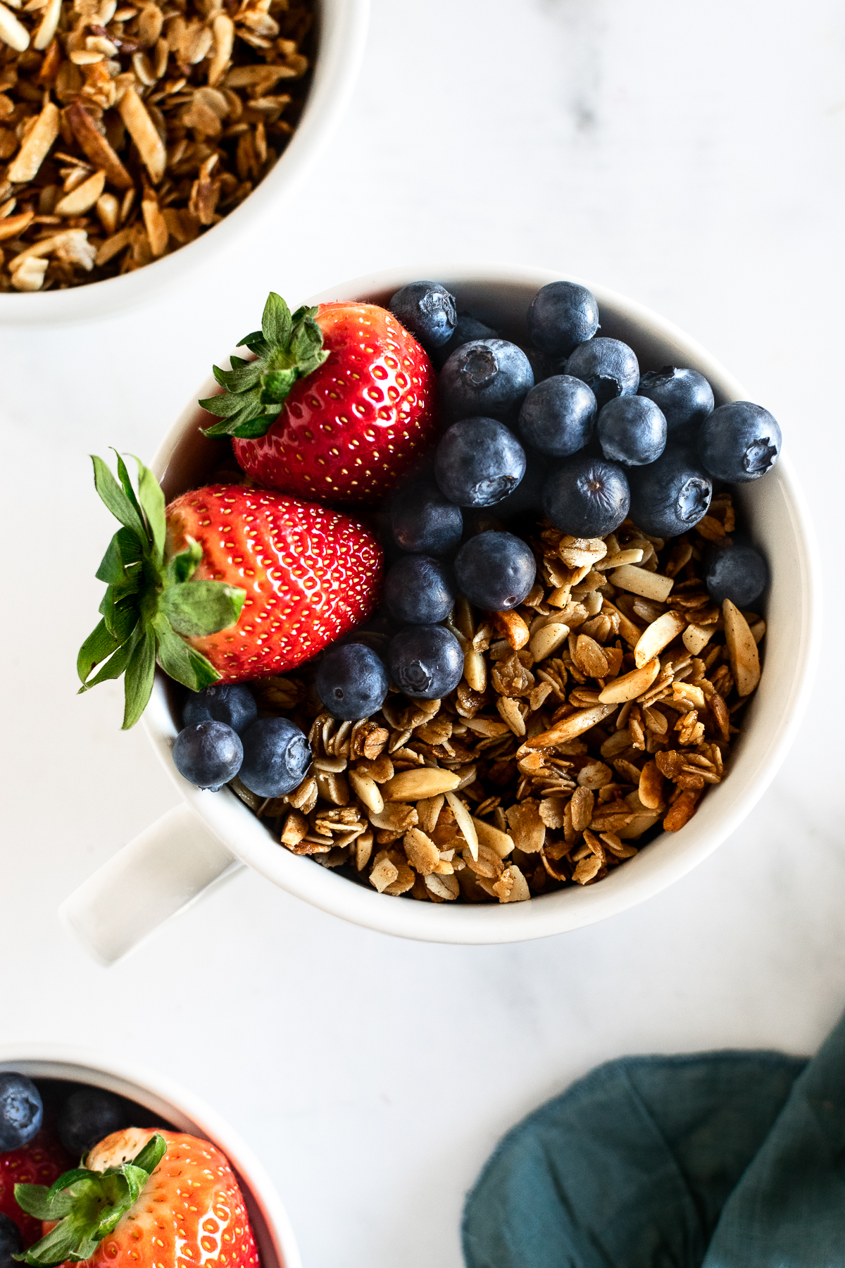 granola and fruit in a bowl.