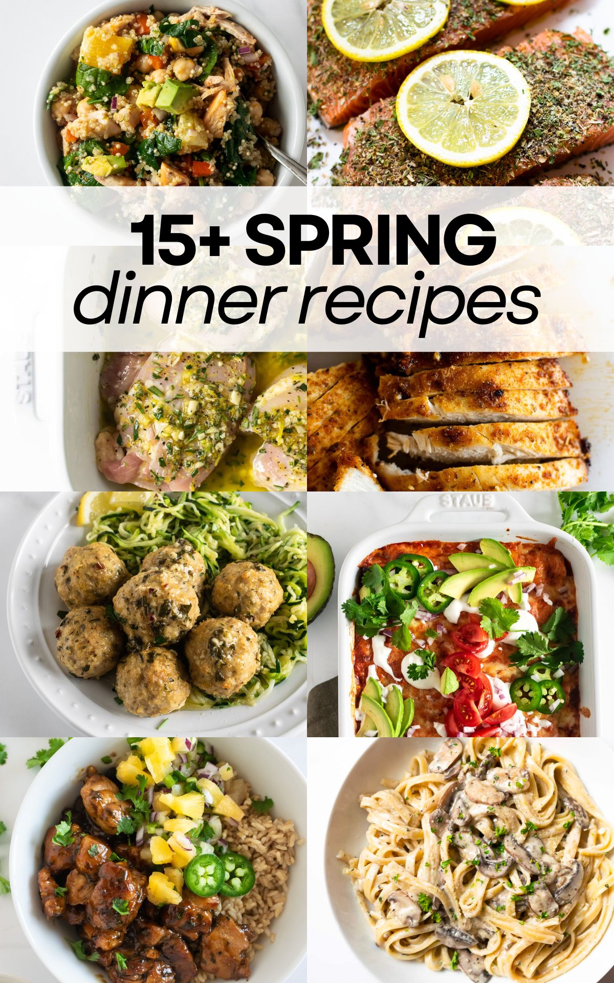 collage of spring dinner ideas