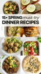 collage of spring dinner recipes.