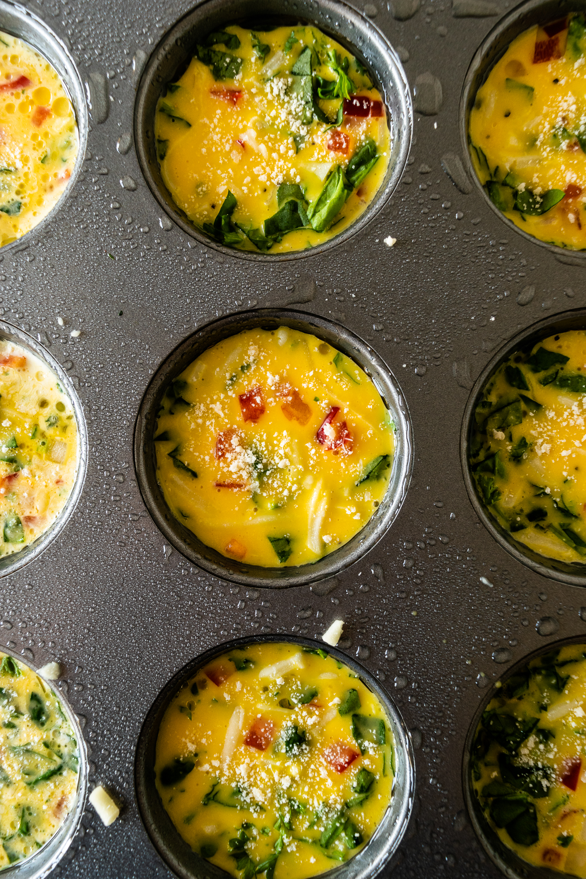 egg mixture in muffin tins.