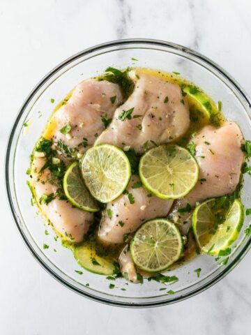 This is truly the most delicious cilantro lime chicken marinade. Made with basic ingredients like olive oil, zesty lime, lots of fresh cilantro, garlic, and spices. Marinate for as little as 15 minutes or up to 1 day– making cilantro lime chicken has never been easier or more flavorful!
