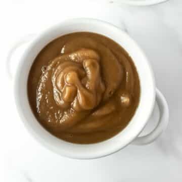 cinnamon applesauce in a white bowl.