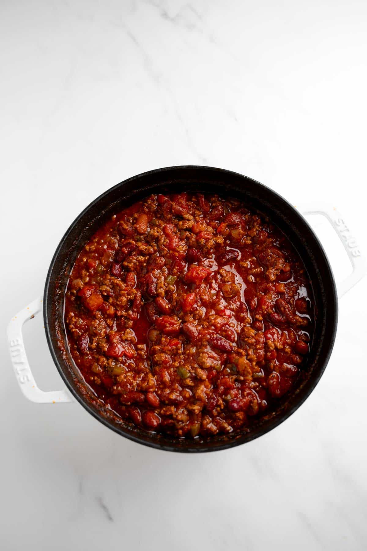 cooked chili in a pot.