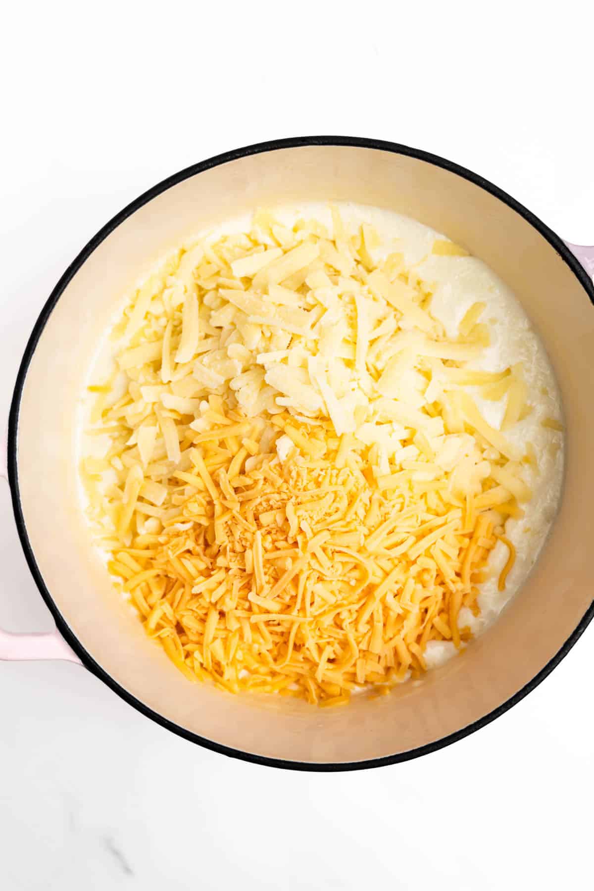 cheese sauce in a pot for mac and cheese.