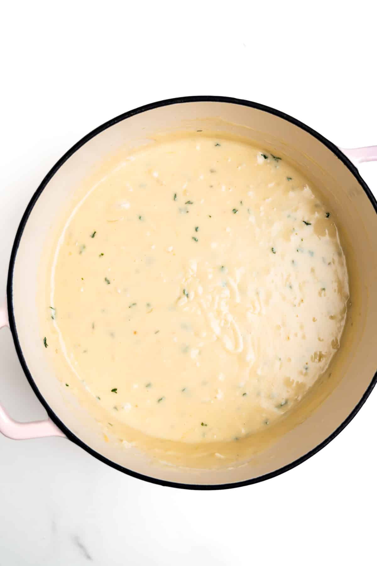 cheese sauce in a pot.