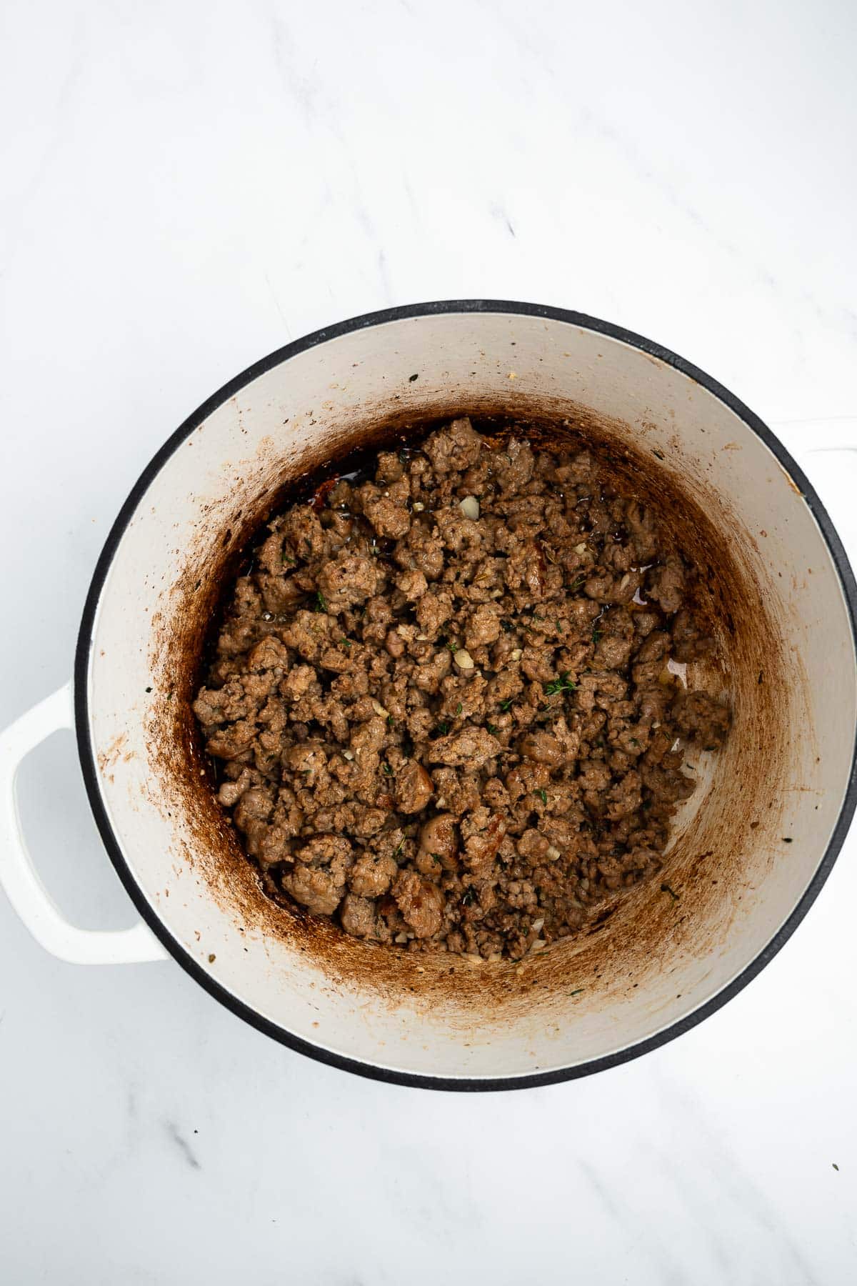ground sausage in a large pot.